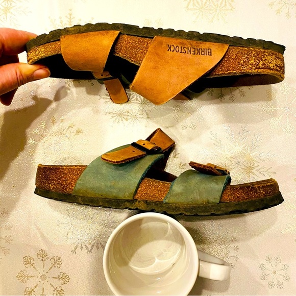 Birkenstock Arizona 2 strap buckle 2-tone brown green leather sandals EU37    WH - Picture 3 of 6